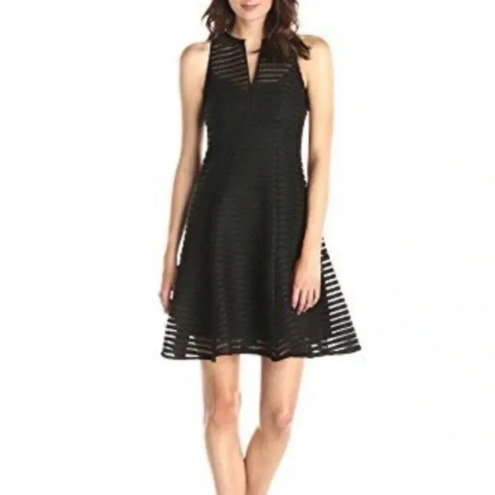 Nanette Lepore Black Mesh Netting Whimsigoth Romantic Fit & Flare Dress Size 2